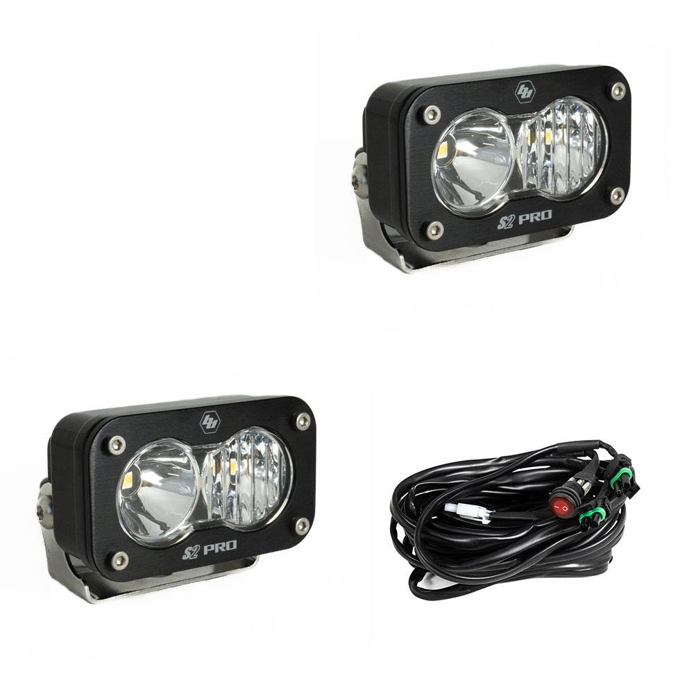 Cubierta de ventilación LED para Toyota Tundra 2022 (negro mate ASA) Baja Designs S2 + Baja Designs S2 PRO Black Light Pod Pair