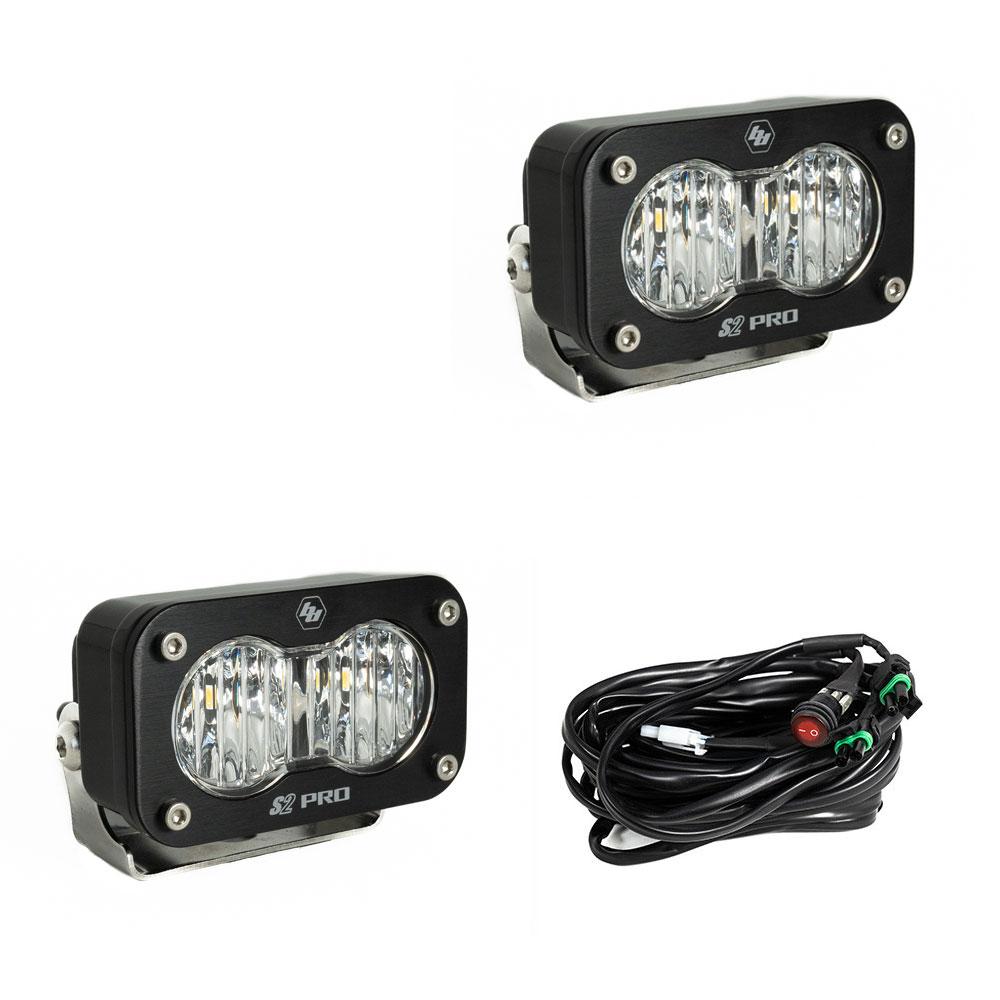 Cubierta de ventilación LED para Toyota Tundra 2022 (negro mate ASA) Baja Designs S2 + Baja Designs S2 PRO Black Light Pod Pair