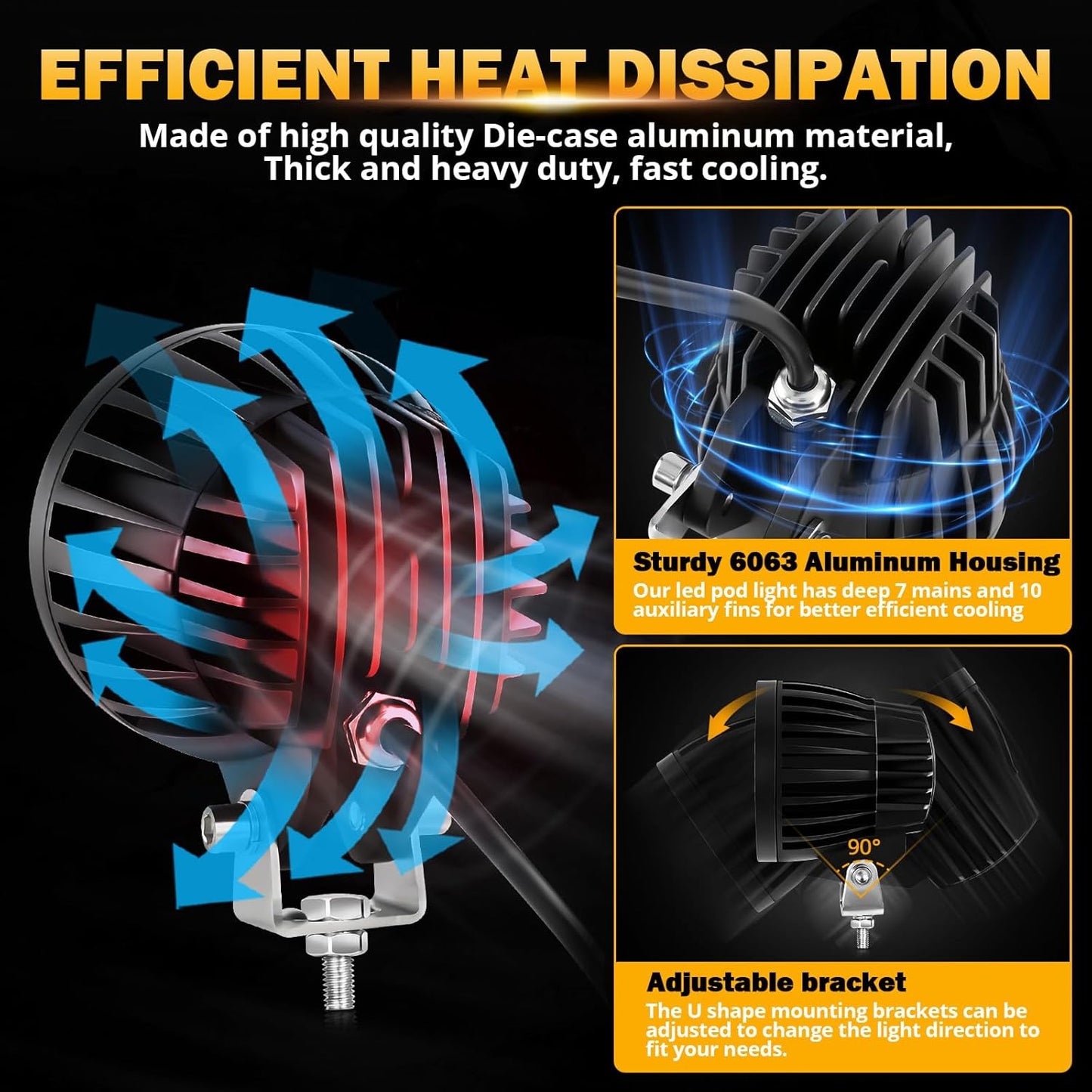 Auxbeam 4In 72W Amber Round Led, 2PCS 7200LM Amber Light Pod with Wiring Harness Kit