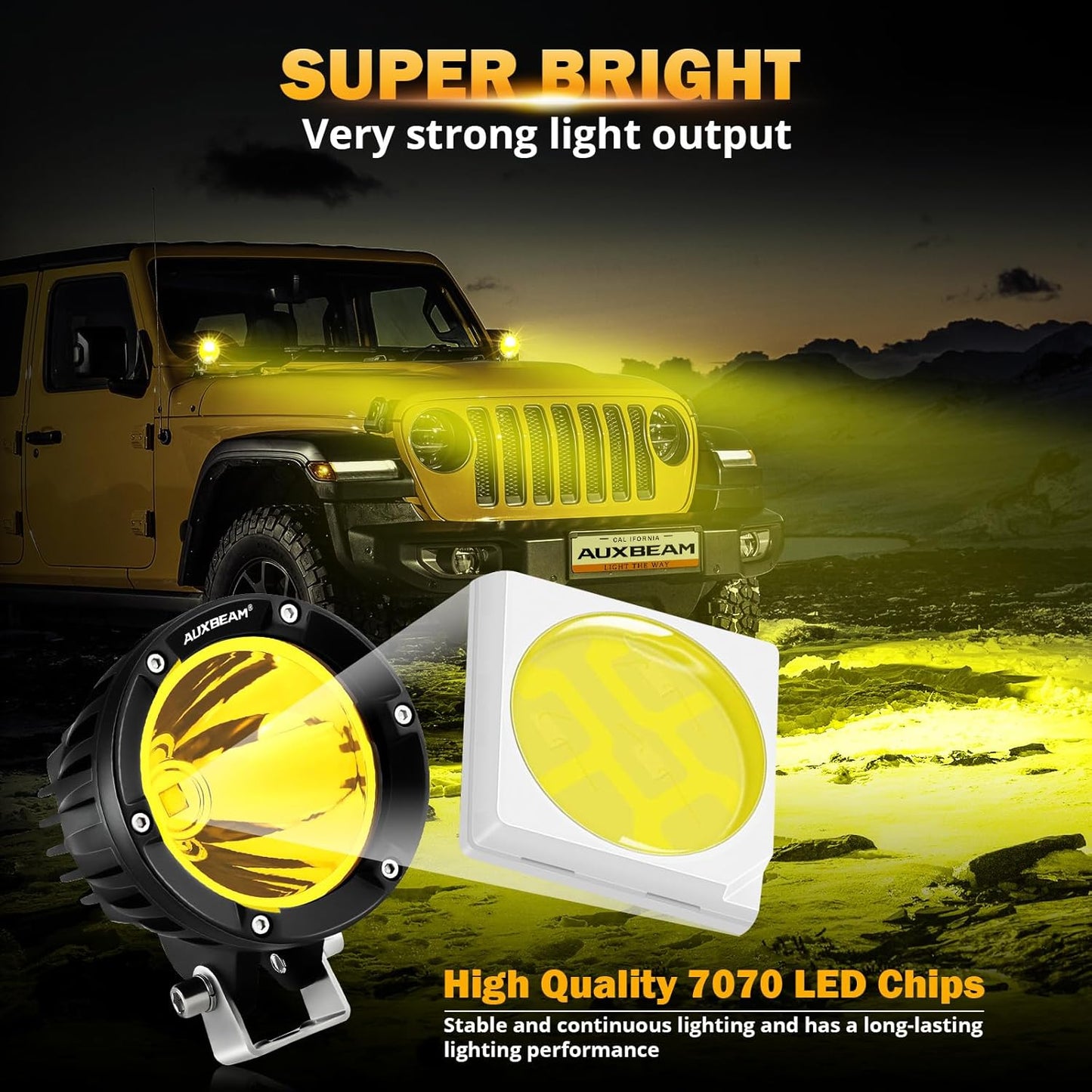 Auxbeam 4In 72W Amber Round Led, 2PCS 7200LM Amber Light Pod with Wiring Harness Kit