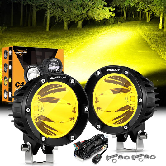 Auxbeam 4In 72W Amber Round Led, 2PCS 7200LM Amber Light Pod with Wiring Harness Kit