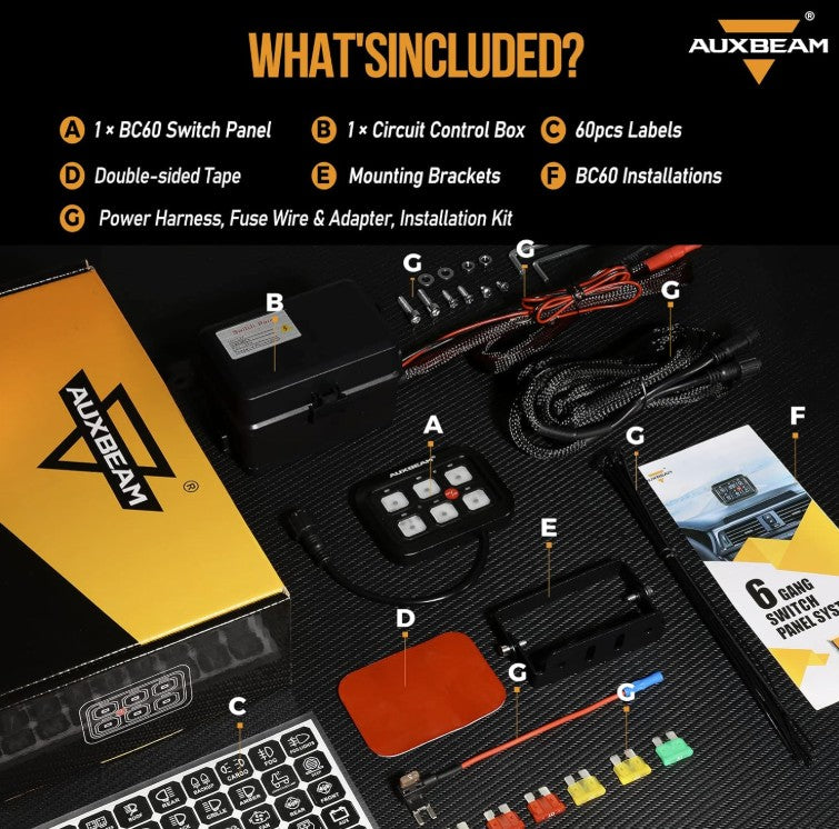 Panel de interruptores auxiliares USB-C Colorado/Canyon +2023 + Panel de interruptores LED AZULES de 6 unidades Auxbeam