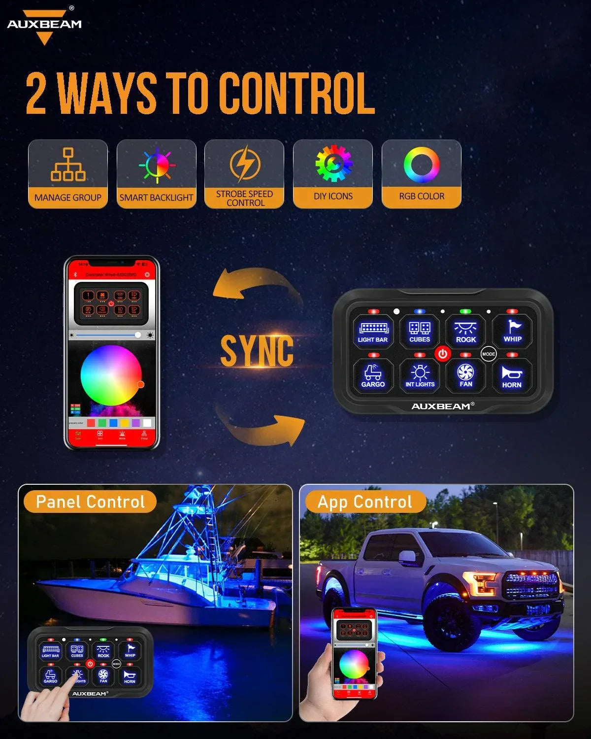 Panel de interruptores LED BC60 de 6 unidades, controlador de luces todoterreno (azul)