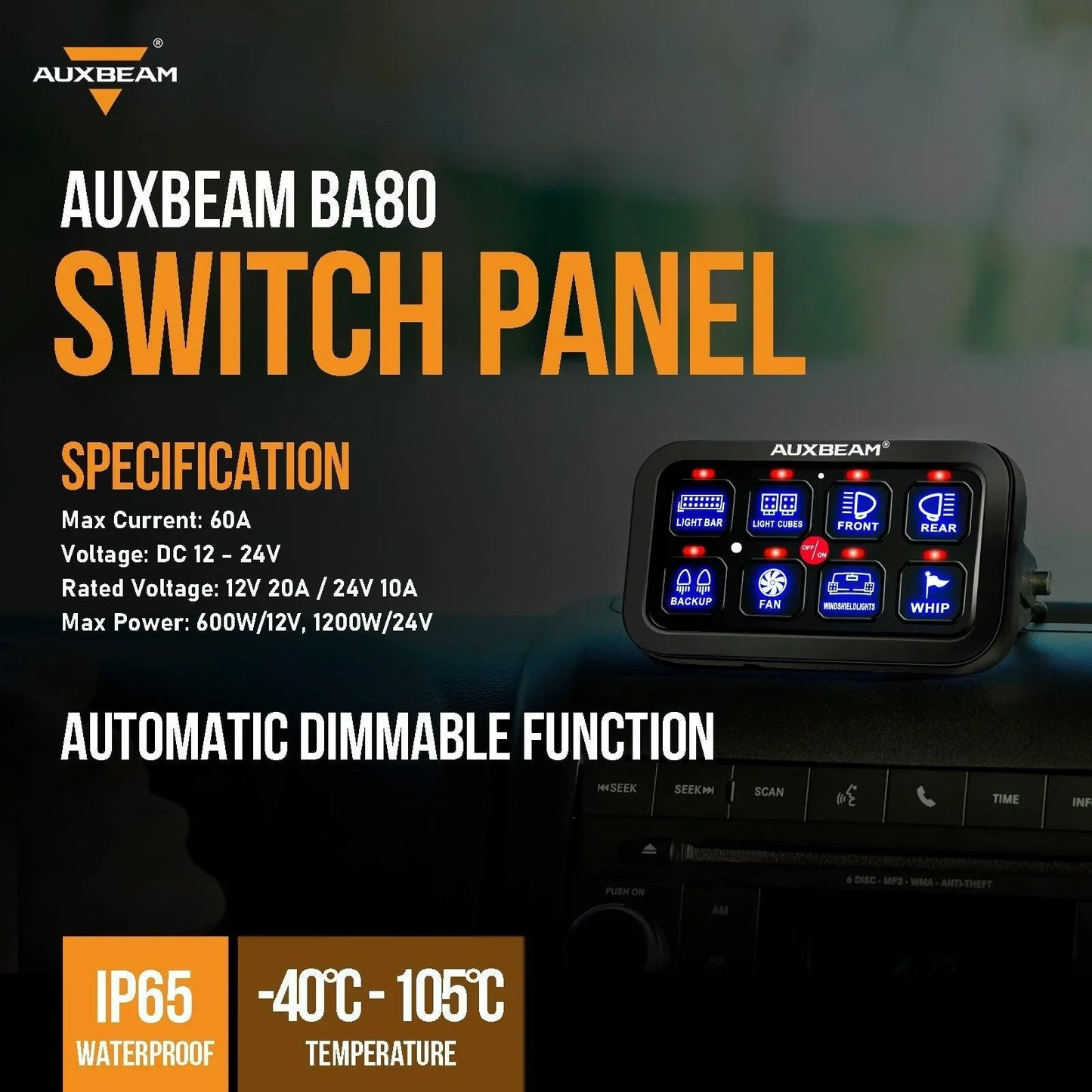 +2024 Tacoma/4Runner Switch panel mount (fit Auxbeam 8 Gang) + Single Series 8 Gang (BA80)