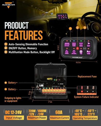 +2024 Tacoma/4Runner Switch panel mount (fit Auxbeam 8 Gang) + 8 Gang (AC-800) RGB