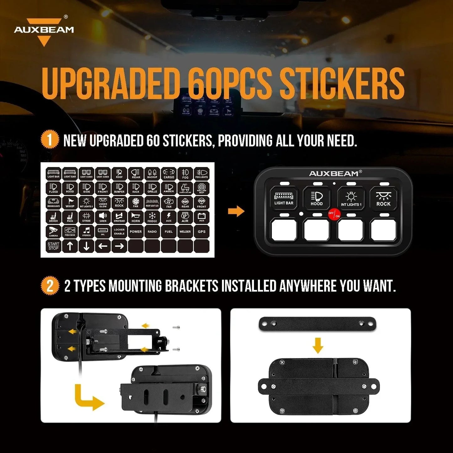 +2024 Tacoma/4Runner Switch panel mount (fit Auxbeam 8 Gang) + Single Series 8 Gang (BA80)