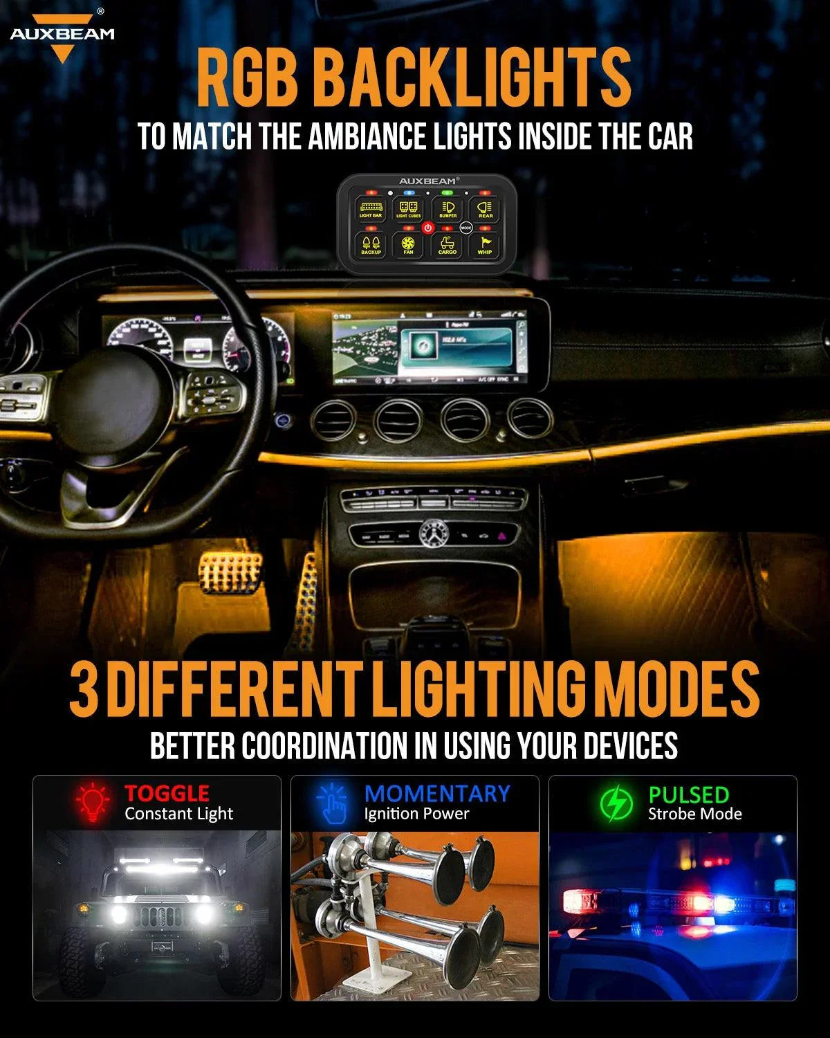 Panel de interruptores LED BC60 de 6 unidades, controlador de luces todoterreno (azul)