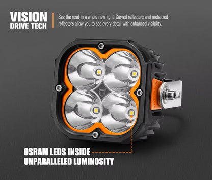 LIGHTFOX 5 Inch 50w Auxiliary Offroad Assembly Cube Led Pod Light Combo Beam LED