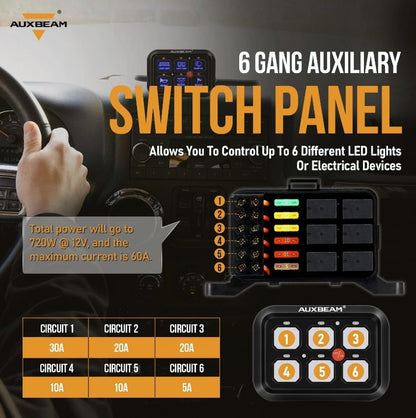 +2024 Tacoma/4Runner Switch panel mount (fit Auxbeam 6 Gang) + Single Series 6 Gang BLUE