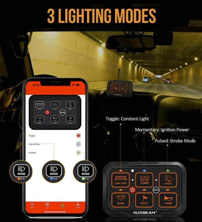 6 Gang LED Switch Panel, Off Road Light Controller RGB Series with APP