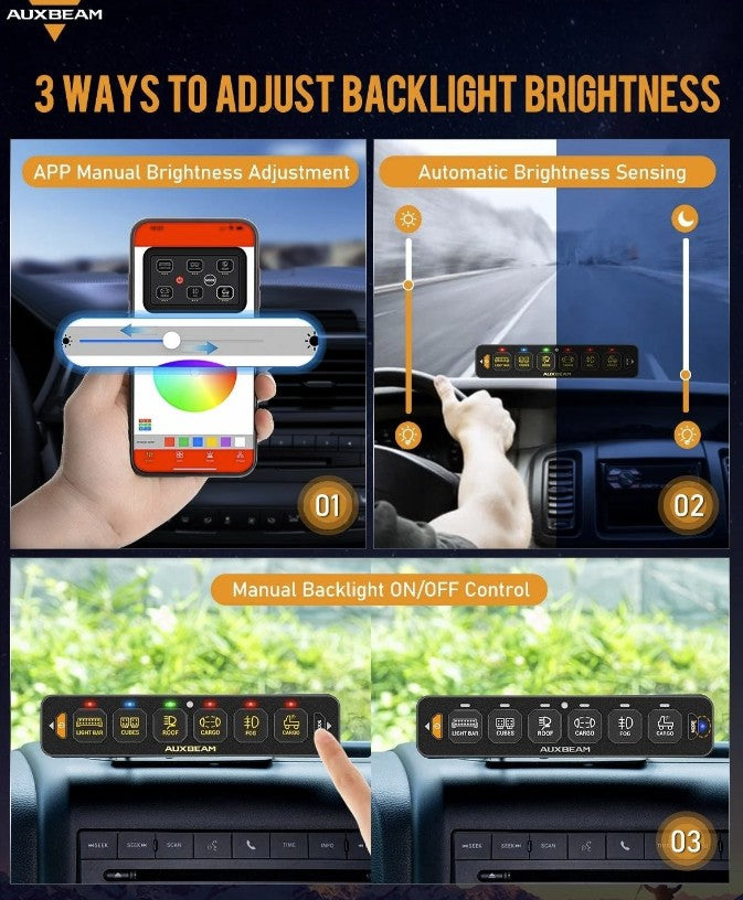 6 Gang LED Switch Panel Flat, Off Road Light Controller RGB Series with APP