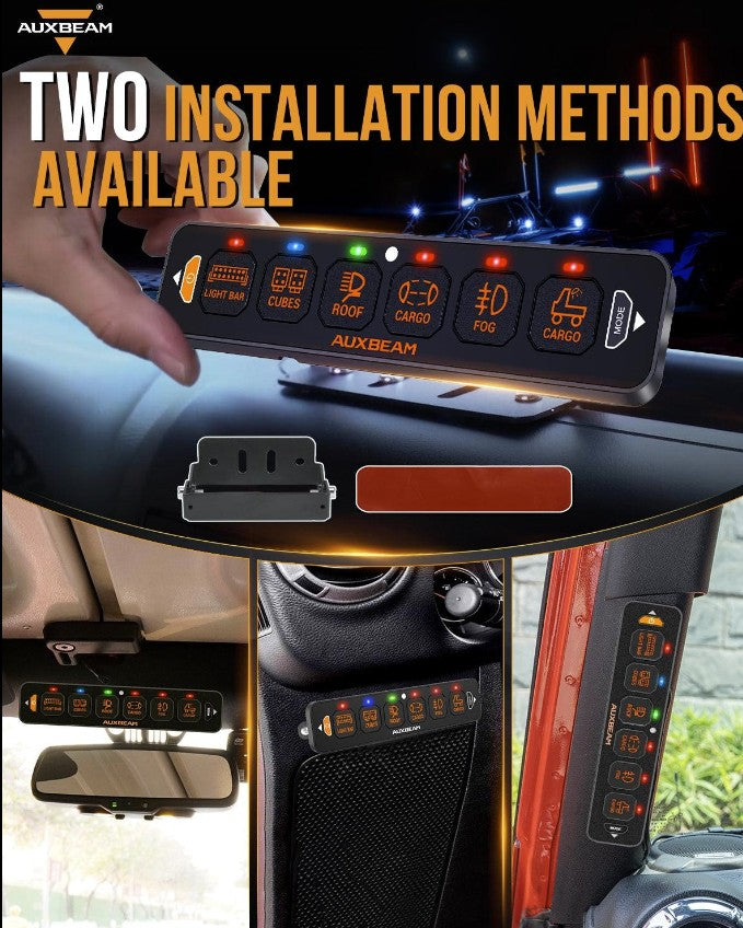 6 Gang LED Switch Panel Flat, Off Road Light Controller RGB Series with APP