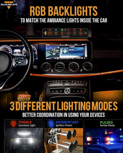 6 Gang LED Switch Panel Flat, Off Road Light Controller RGB Series
