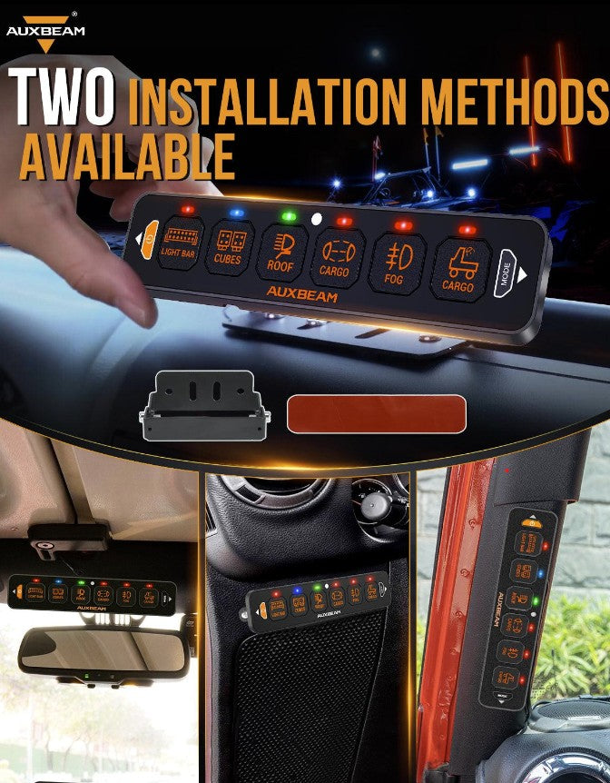 6 Gang LED Switch Panel Flat, Off Road Light Controller RGB Series