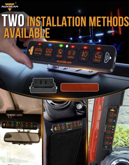 6 Gang LED Switch Panel Flat, Off Road Light Controller RGB Series