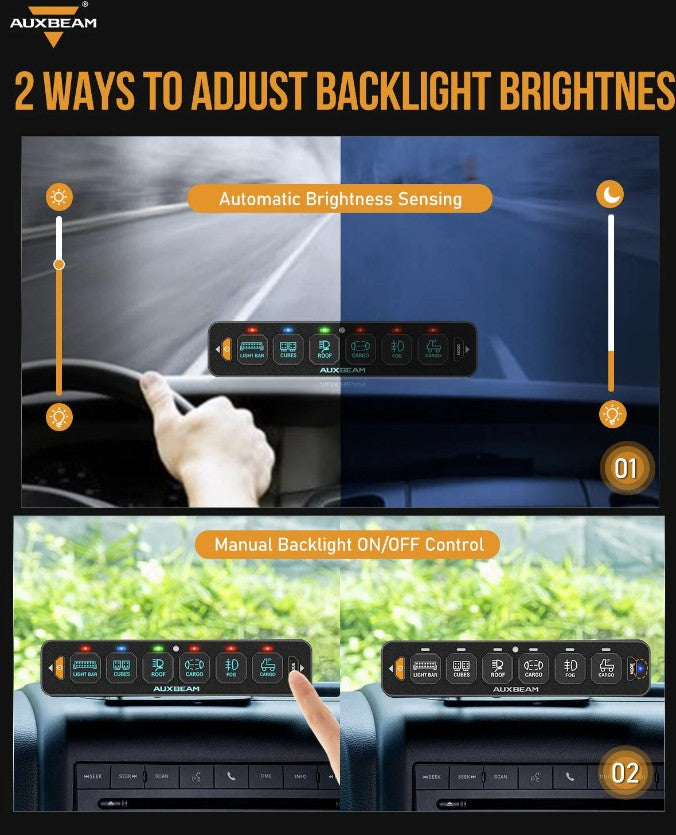 6 Gang LED Switch Panel Flat, Off Road Light Controller RGB Series