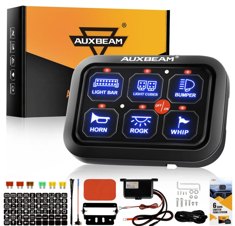 Panel de interruptores auxiliares USB-C Colorado/Canyon +2023 + Panel de interruptores LED AZULES de 6 unidades Auxbeam