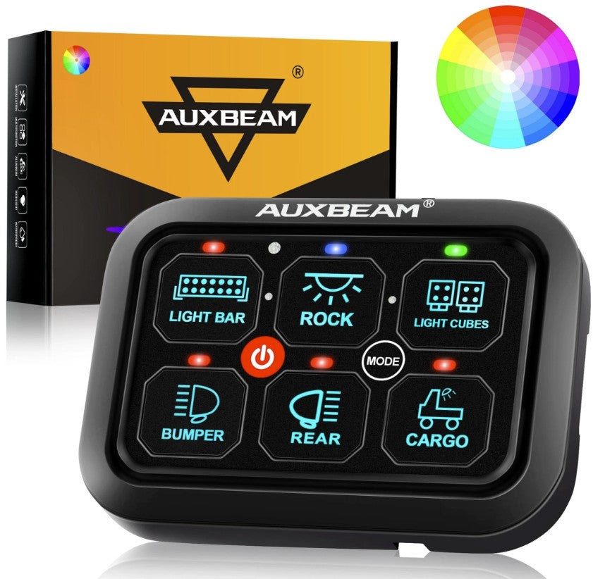 Panel de interruptores auxiliares USB-C Colorado/Canyon +2023 + Panel de interruptores LED AZULES de 6 unidades Auxbeam
