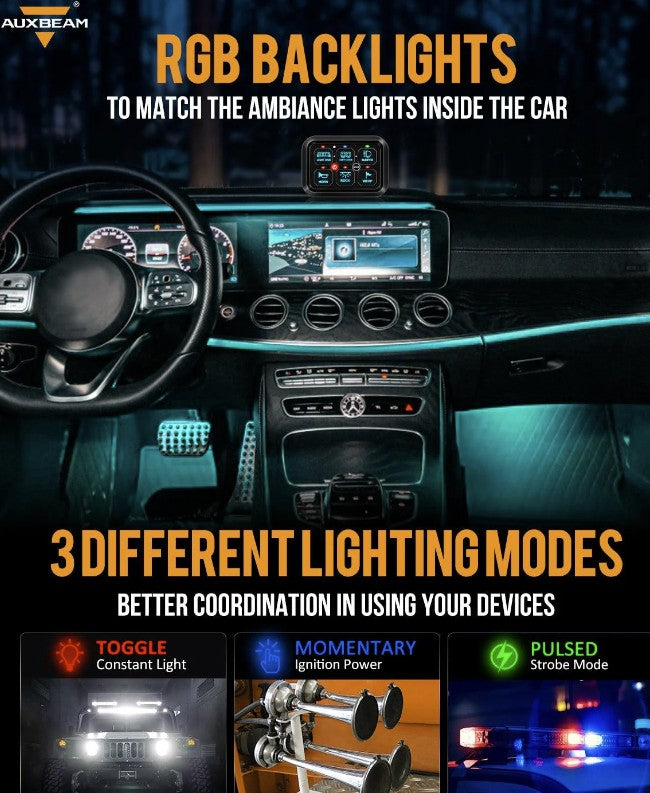 Panel de interruptores auxiliares USB-C Colorado/Canyon +2023 + Panel de interruptores LED AZULES de 6 unidades Auxbeam
