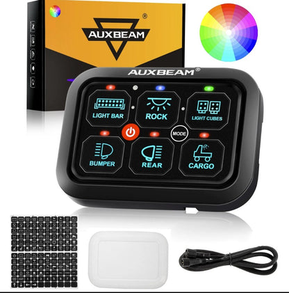 Panel de interruptores auxiliares USB-C Colorado/Canyon +2023 + Panel de interruptores LED AZULES de 6 unidades Auxbeam