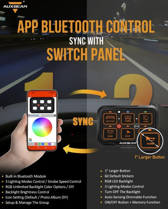 Panel de interruptores auxiliares USB-C Colorado/Canyon +2023 + Panel de interruptores LED AZULES de 6 unidades Auxbeam