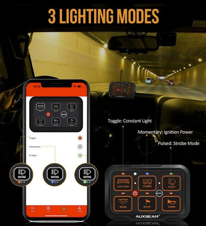 Panel de interruptores auxiliares USB-C Colorado/Canyon +2023 + Panel de interruptores LED AZULES de 6 unidades Auxbeam