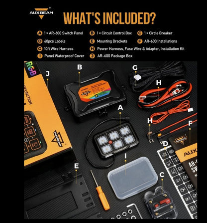 Panel de interruptores auxiliares USB-C Colorado/Canyon +2023 + Panel de interruptores LED AZULES de 6 unidades Auxbeam