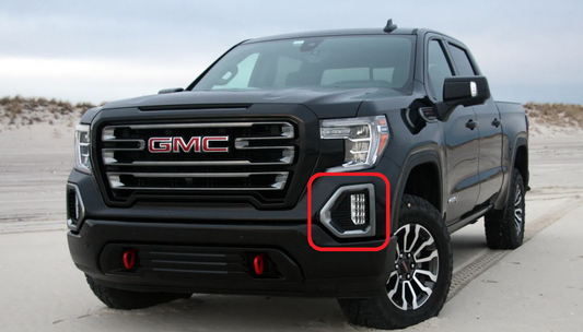 2019-2022 GMC Sierra 1500 vent cover (ASA Matte Black) + Squadron SAE LED Auxiliary Light Pod Pair