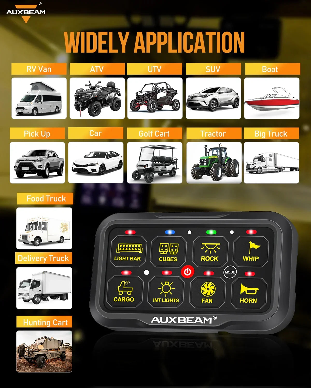 +2024 Tacoma/4Runner Switch panel mount (fit Auxbeam 8 Gang) + AR Series 8 Gang (AR-820)