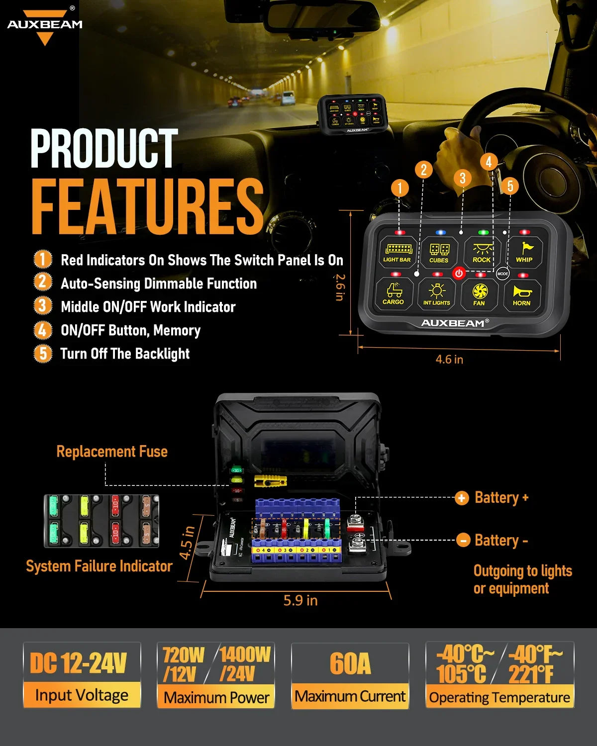 +2024 Tacoma/4Runner Switch panel mount (fit Auxbeam 8 Gang) + AR Series 8 Gang (AR-820)