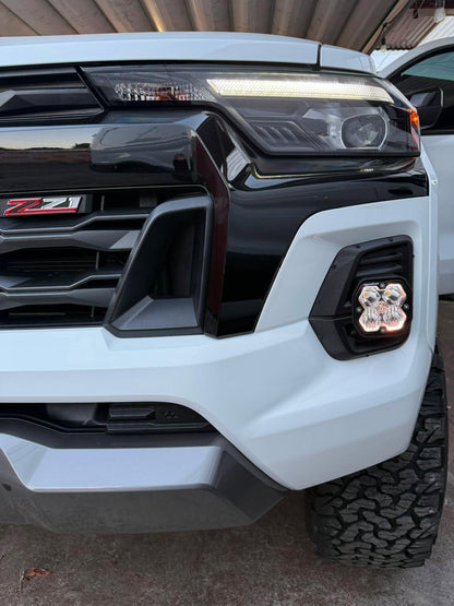 +2024 Colorado LT/TrailBoss vent cover (ASA Matte Black) + Squadron Sport 2.0 Black LED Auxiliary Light Pod Pair