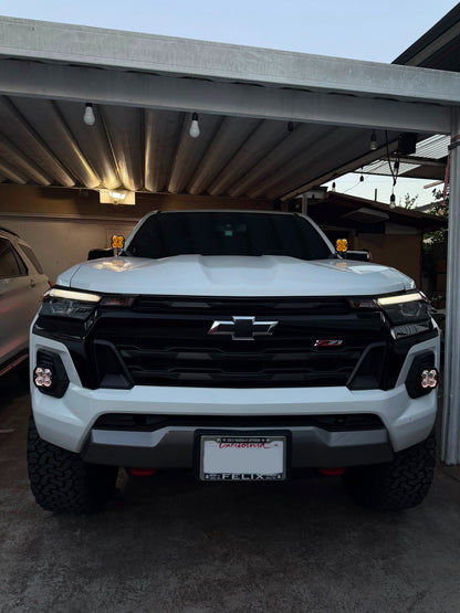 +2024 Colorado LT/TrailBoss vent cover (ASA Matte Black) + Squadron Sport 2.0 Black LED Auxiliary Light Pod Pair
